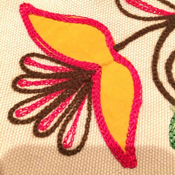 Vintage Pier 1 Embroidered 3D FLORALS Pillow Case Cover 18" x 12" - Picture 3 of 10